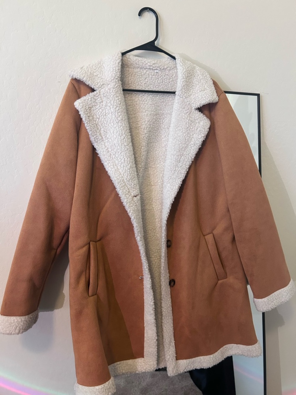 Women’s Faux Shearling Coat - Tan with Cream Sherpa